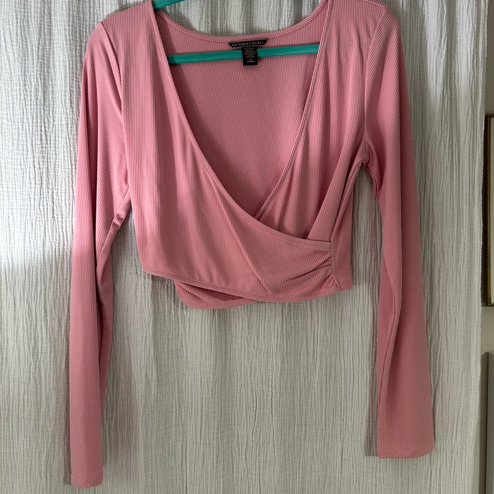 Victoria's Secret Pink Long Sleeve Crop Wrap Blouse